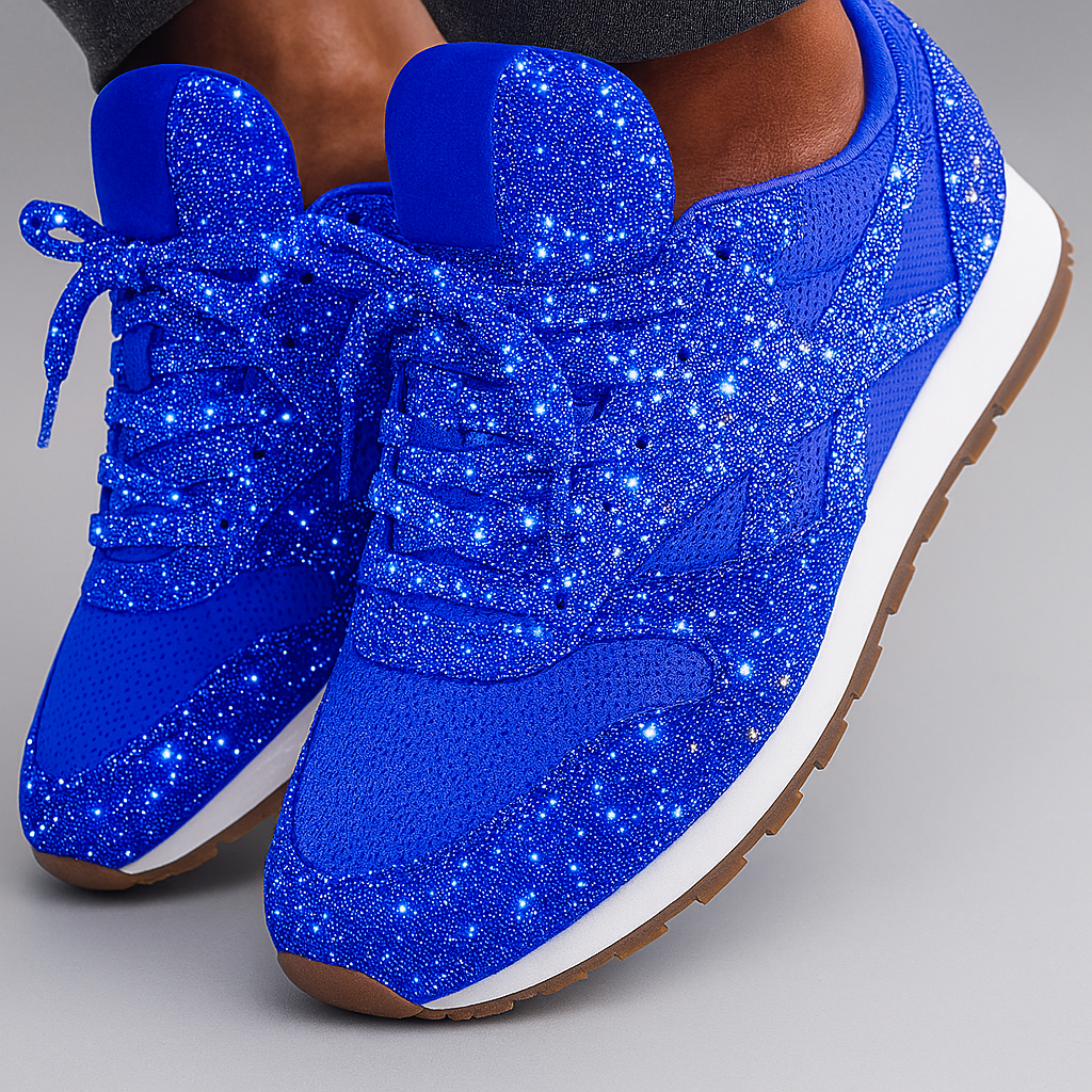 Comfortabele dames platform sneakers met robuuste chunky zool en glitters. Perfecte vetersneakers.