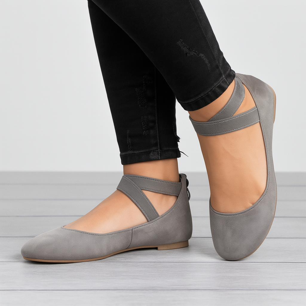Stijlvolle dames suède ballerina's met elastische bandjes, comfortabele platte schoenen voor lente/herfst casual chic.