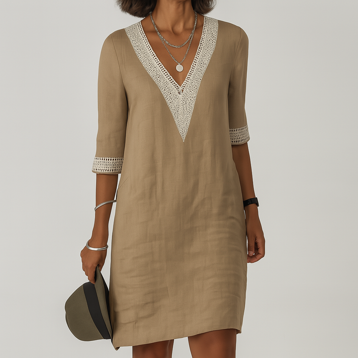 Elegante dames linnen zomerjurk midi, ademend en comfortabel voor casual dagen of vakantie.