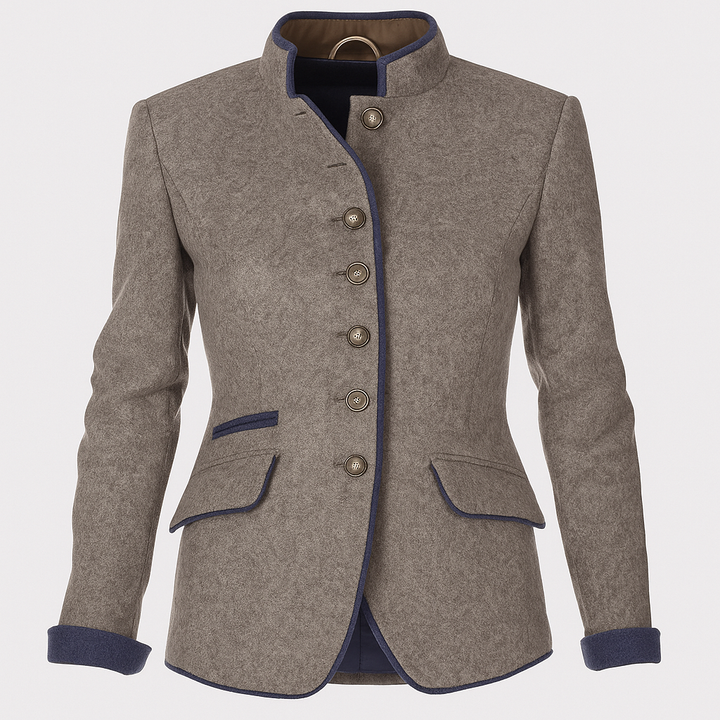 Elegante lichtbruine damesjas met lange mouwen, perfect voor kantoor of casual lente outfits.