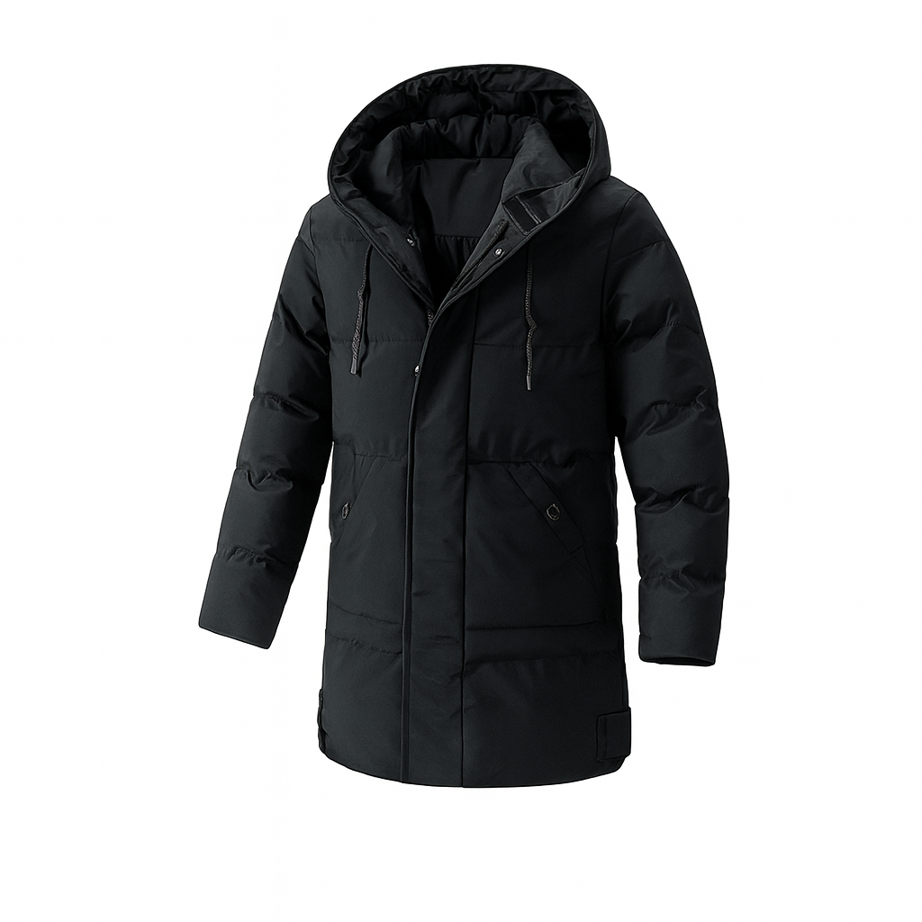 Heren geïsoleerde capuchonjas, waterafstotend en warm. Ideaal voor winterse buitenactiviteiten en casual gebruik.