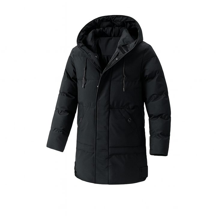 Heren geïsoleerde capuchonjas, waterafstotend en warm. Ideaal voor winterse buitenactiviteiten en casual gebruik.