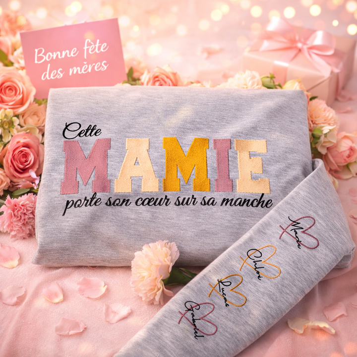 Comfortabele dames hoodie met uniek familie borduurwerk, ideaal voor oma.
