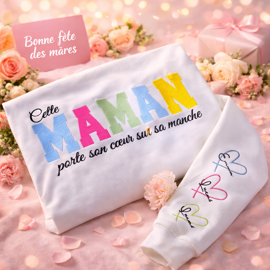 Familie kleding: geborduurd sweatshirt voor mama, comfortabel en persoonlijk.