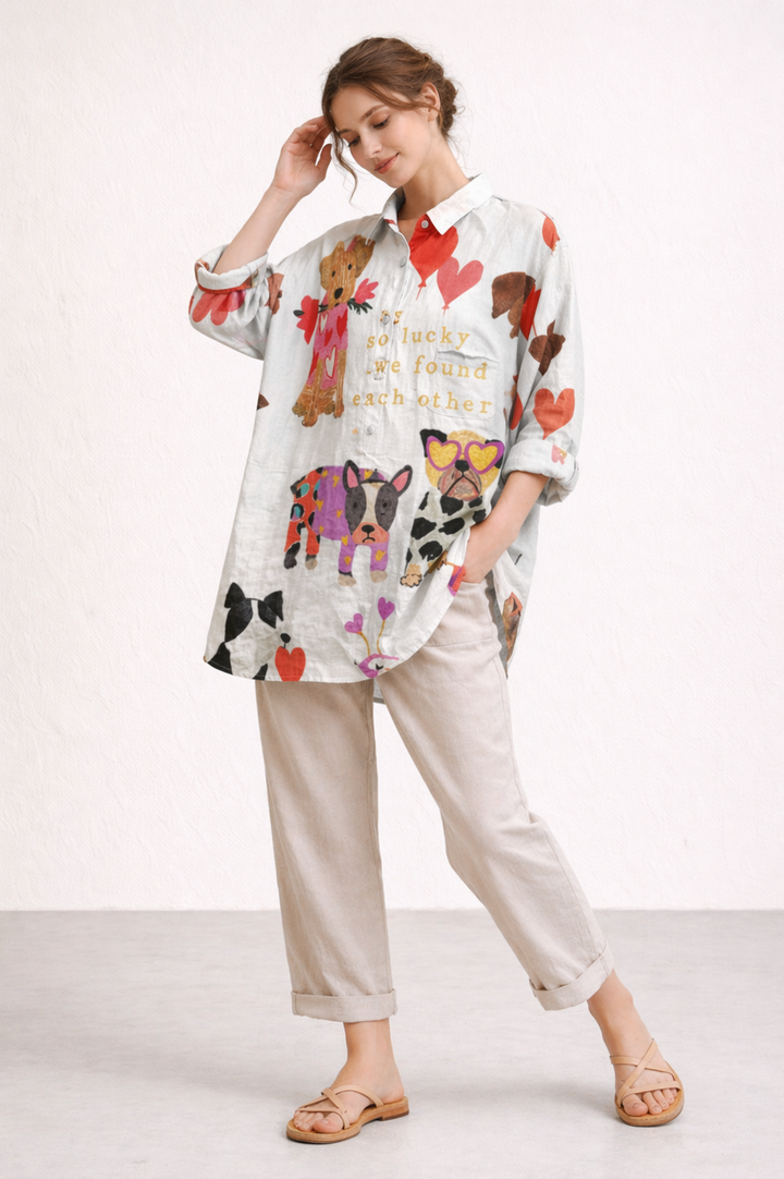Casual zomerblouse met lange mouwen voor dames, met unieke seizoensprint en comfortabele stof.