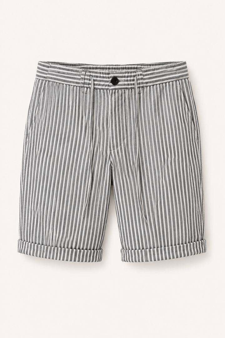 Grijze heren gestreepte shorts, ademende stof voor ultiem comfort tijdens zomerse activiteiten.