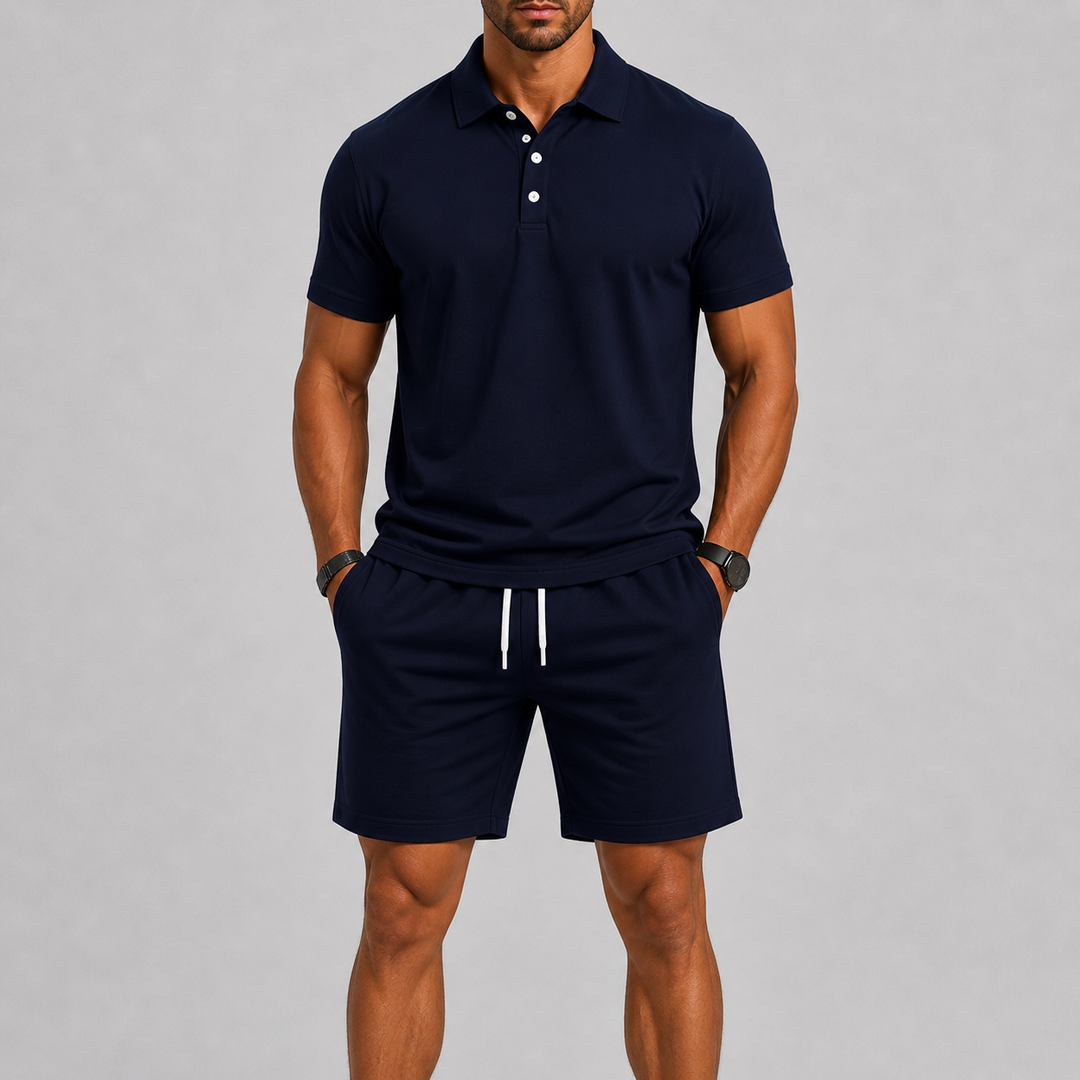 Duurzame heren zomer sportset, polo & shorts, gemaakt voor langdurig comfort en stijl in de zon.