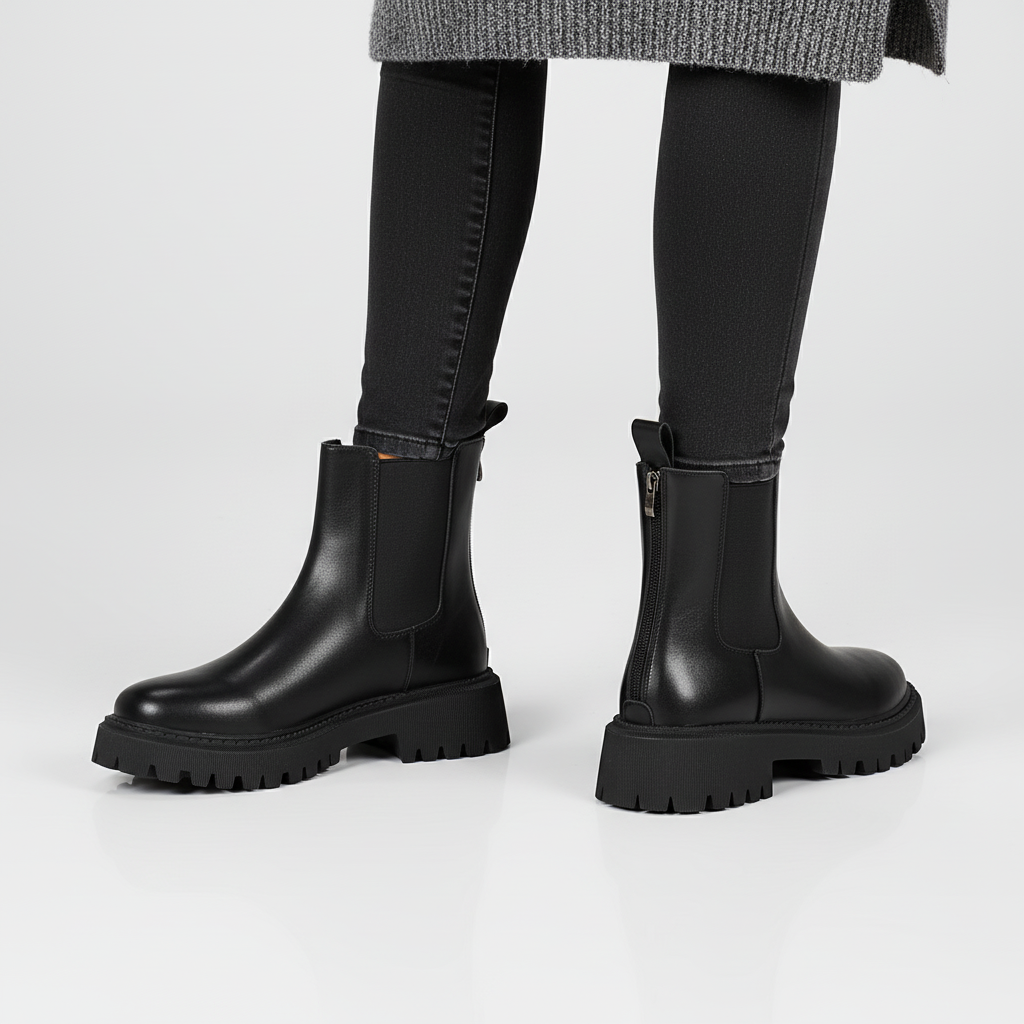 Elegante zwarte dames Chelsea boots 'Carolyn' met ronde neus. Comfortabele en stijlvolle slip-on enkellaarzen.