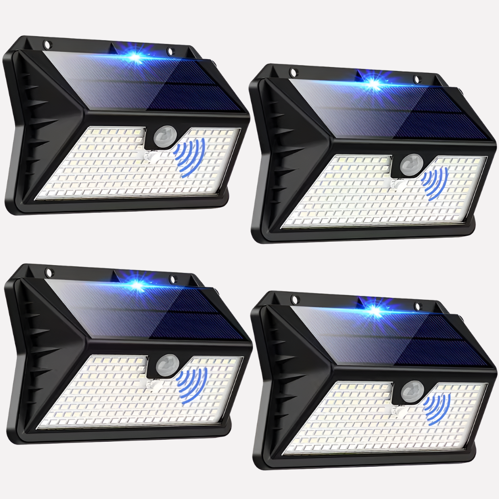 Veilige LED buitenlamp op zonne-energie met bewegingssensor. Ideaal voor draadloze tuinverlichting en padverlichting.
