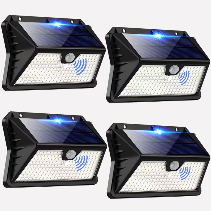 Veilige LED buitenlamp op zonne-energie met bewegingssensor. Ideaal voor draadloze tuinverlichting en padverlichting.