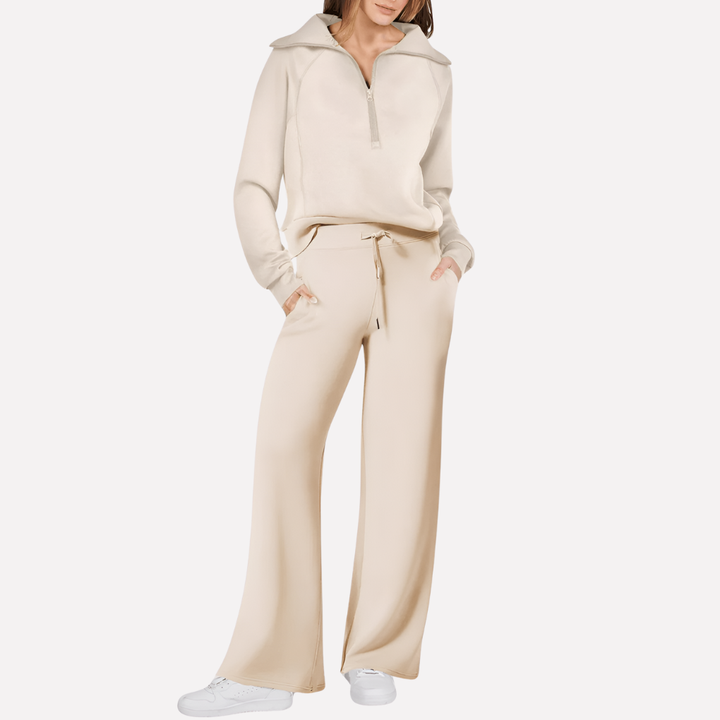 Dames comfortabele lounge set, zacht gebreid tweedelig pak voor ontspanning thuis en casual vrije tijd mode.