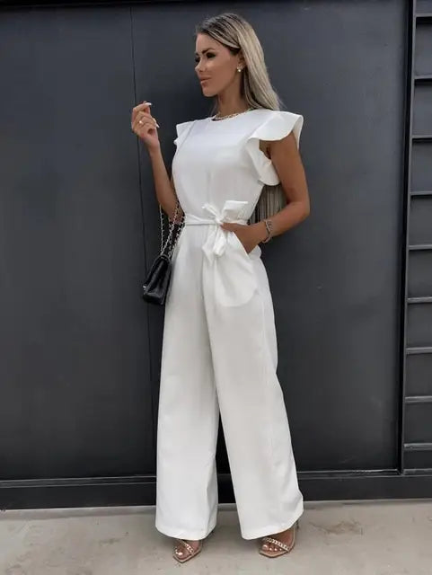 Veelzijdige dames jumpsuit, mouwloos met wijde pijpen, draagbaar als zomeroutfit of feestelijke kleding.