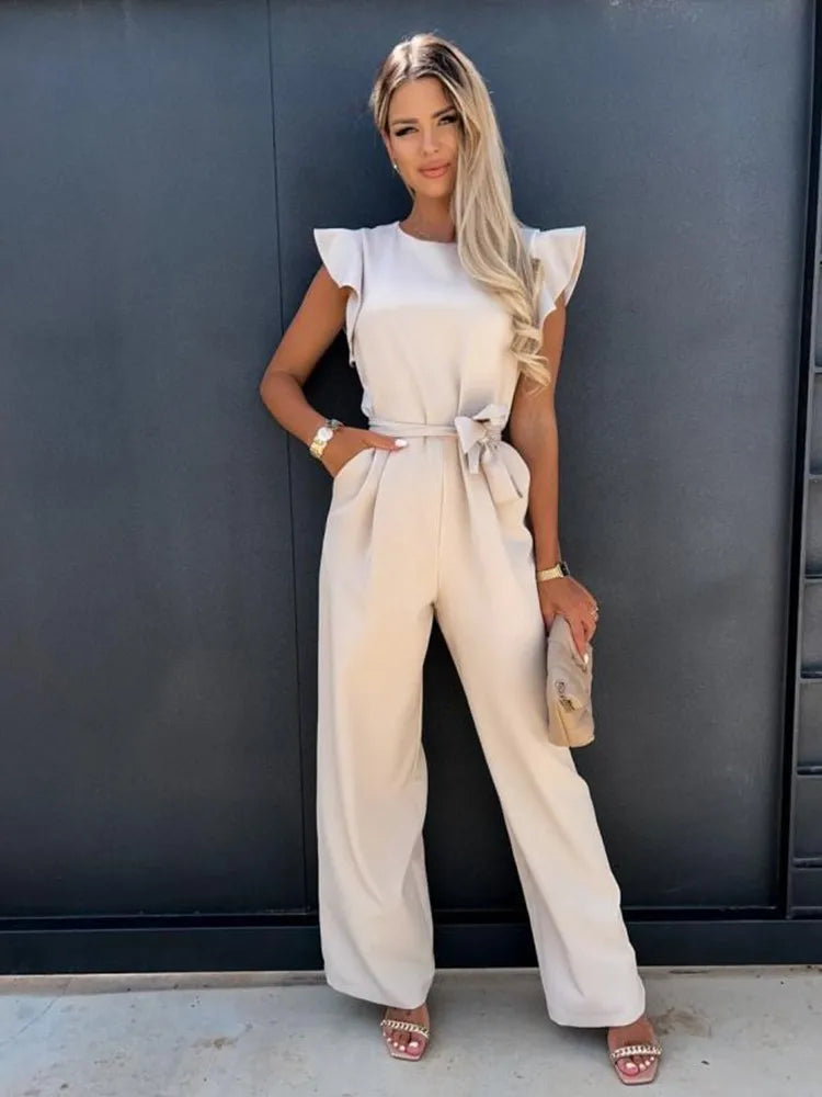 Elegante dames jumpsuit, mouwloos met wijde pijpen, perfect voor chique gelegenheden of een zomerse dag.