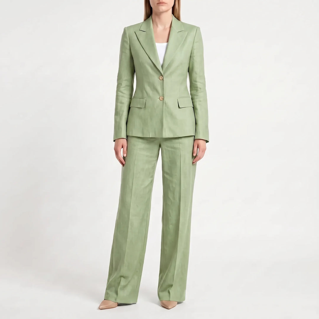 Stijlvol tweedelig broekpak voor dames, ideaal voor zakelijke of elegante gelegenheden.