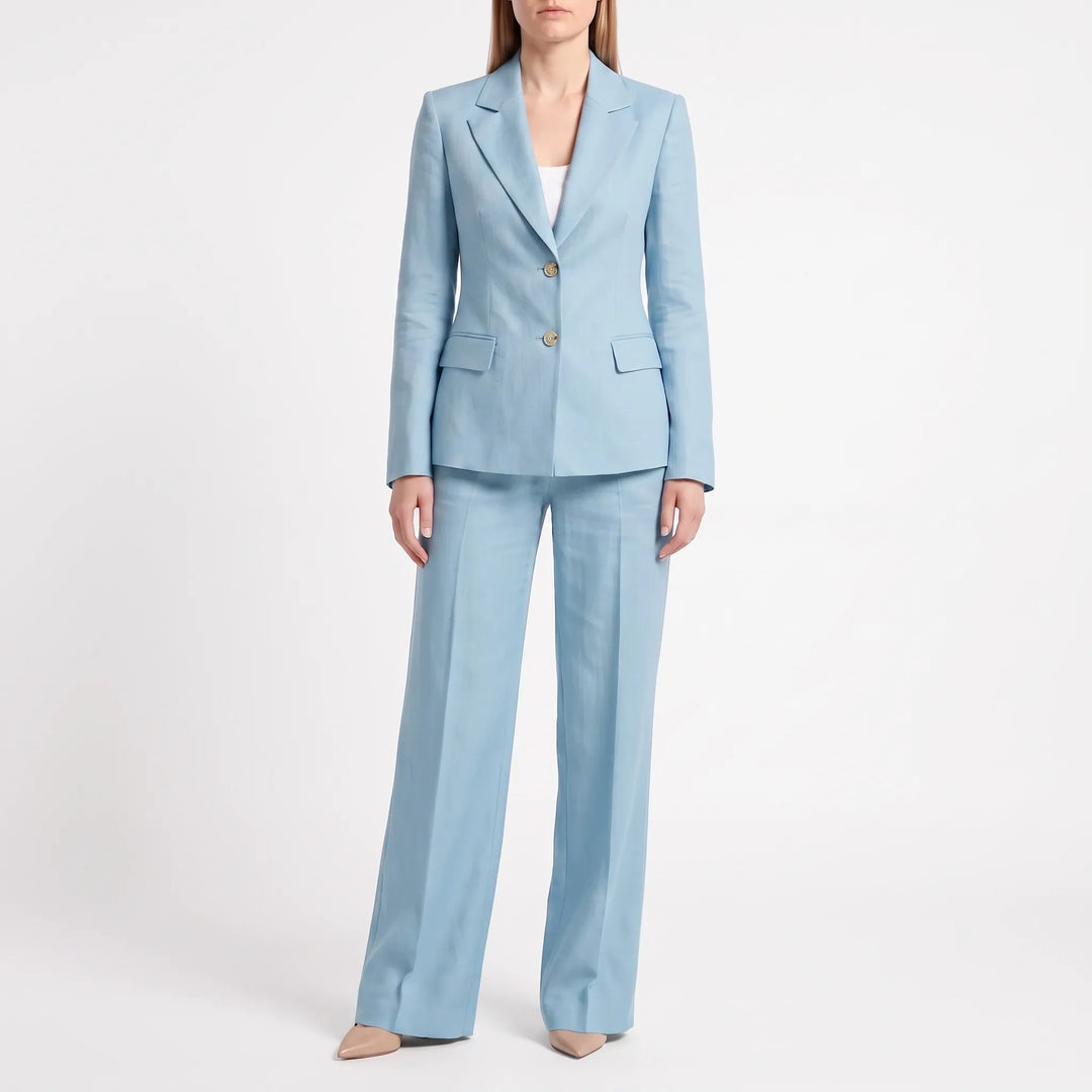 Comfortabel en elegante tweedelige set voor dames; een chique broekpak met wijde pijpen.