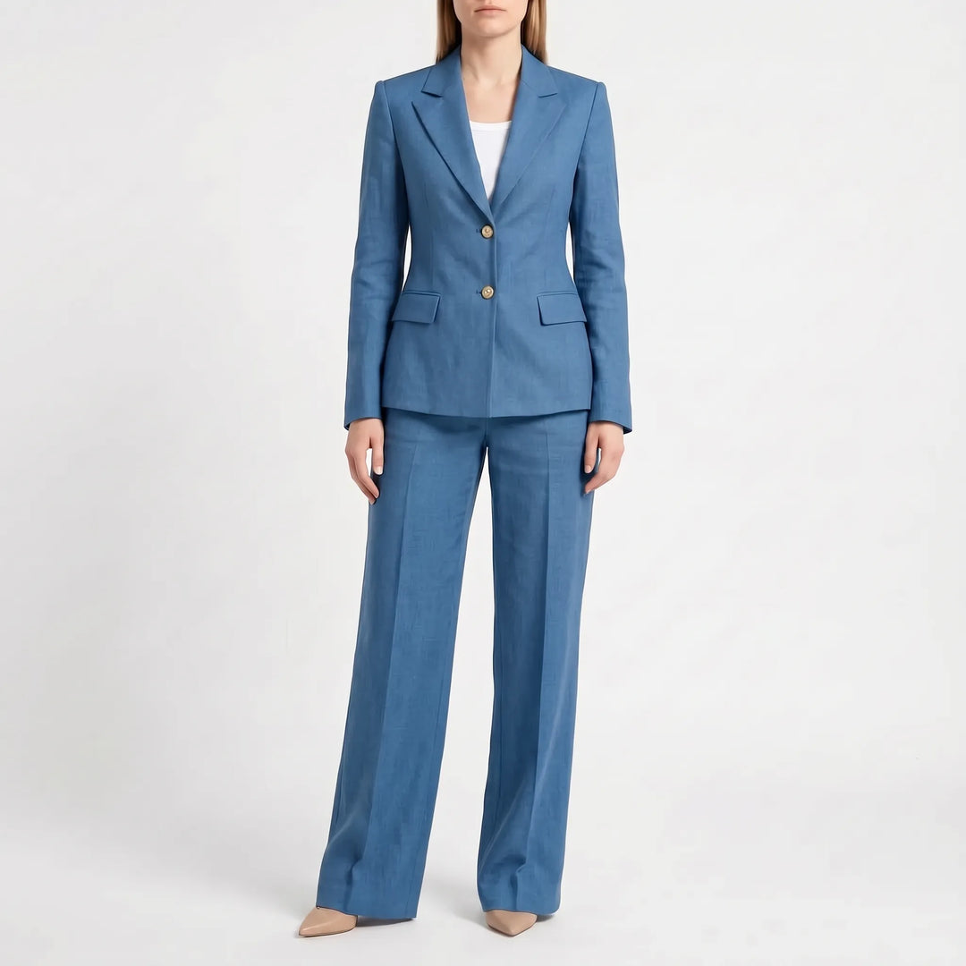 Modieus broekpak uit de zomercollectie, tweedelige set met wijde pijpen voor dames.