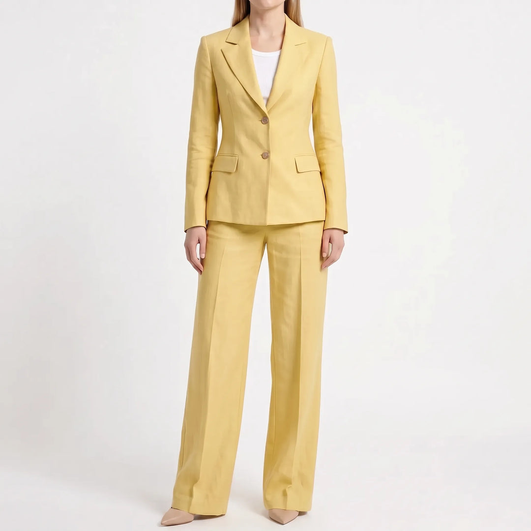 Elegante tweedelige broekpak set voor dames, comfortabel en stijlvol met wijde pijpen.