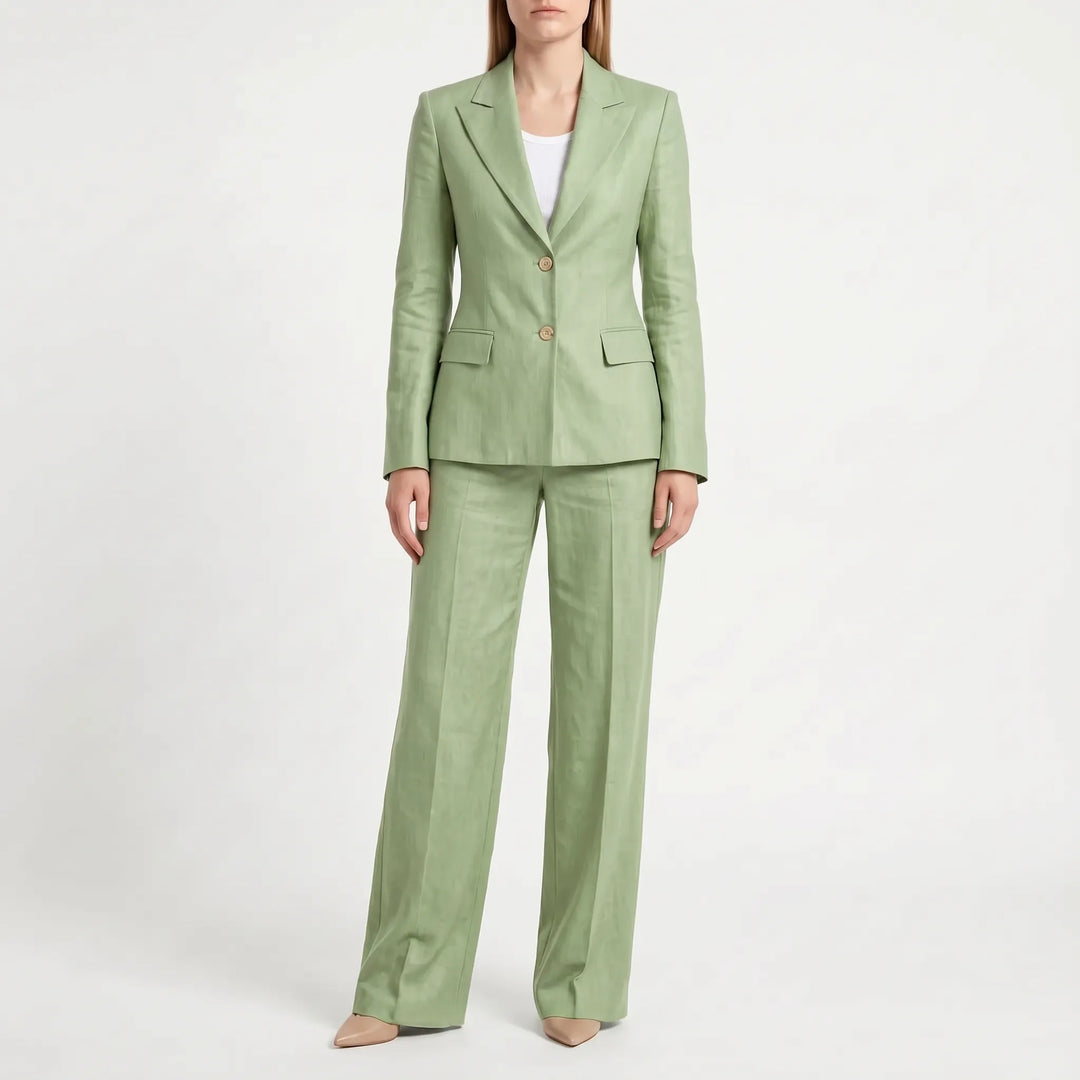 Creëer een chique look met dit dames broekpak met wijde pijpen, een stijlvolle tweedelige set.