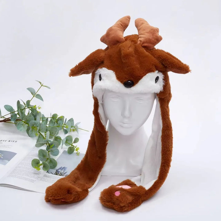 Warme pluche konijnenmuts met bewegende oren, ideaal voor kerst, feestjes en dagelijks.