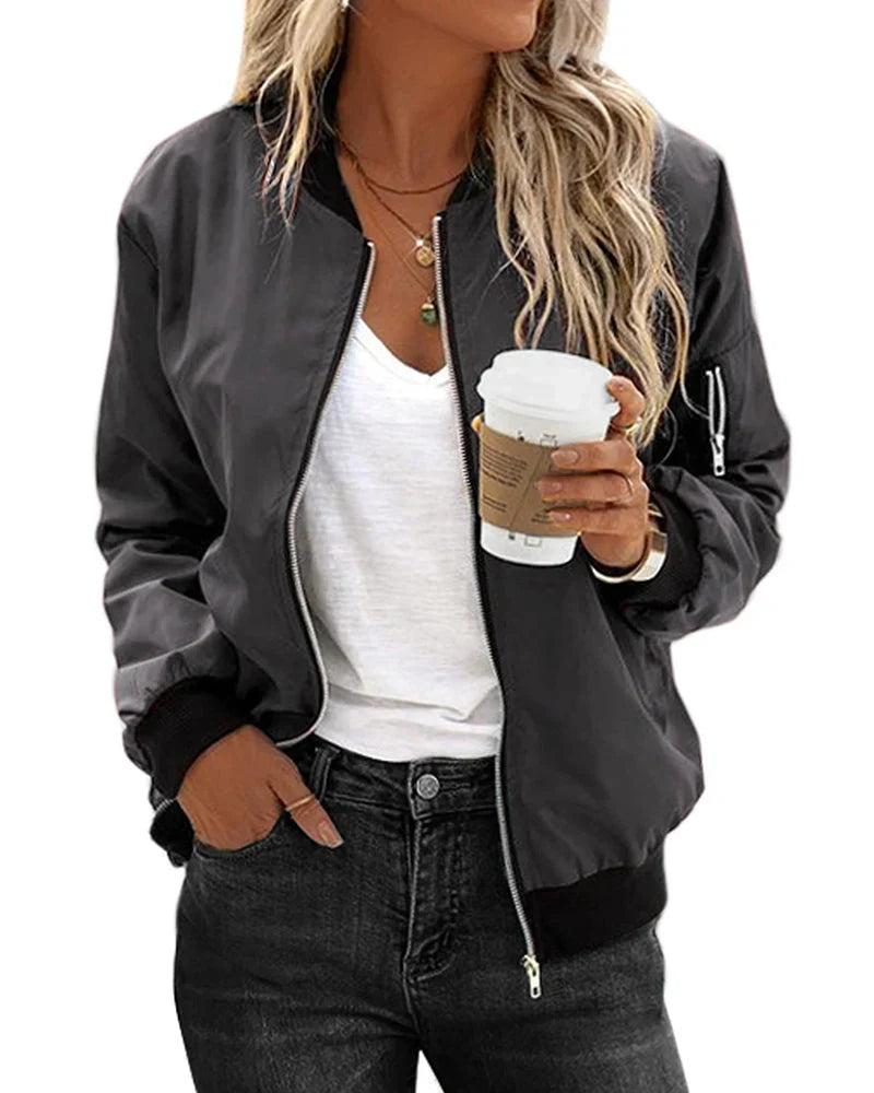 Elegant damesjack, comfortabel polyester bomberjack, geschikt voor lente en herfst.