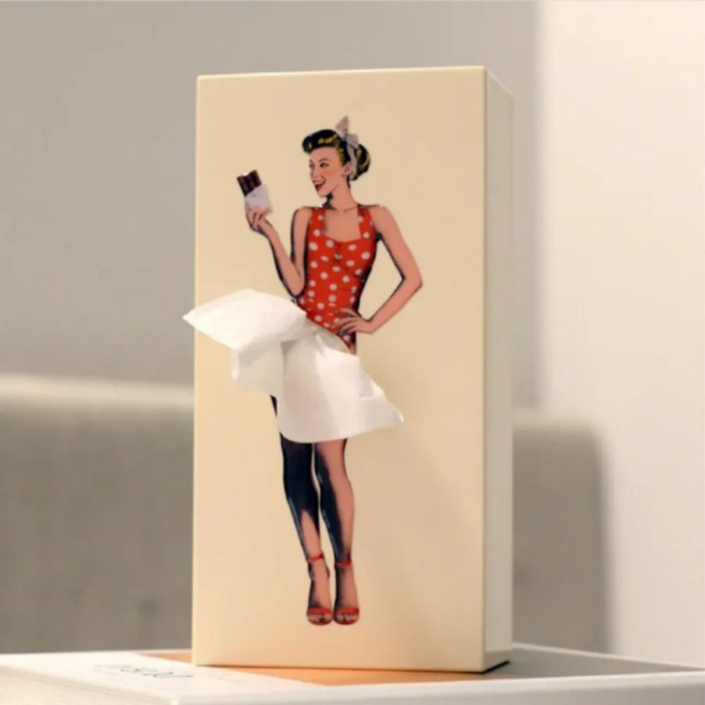Creatieve tissuebox in vliegende rok vorm; handige decoratie voor woonkamer, kantoor of badkamer interieur.