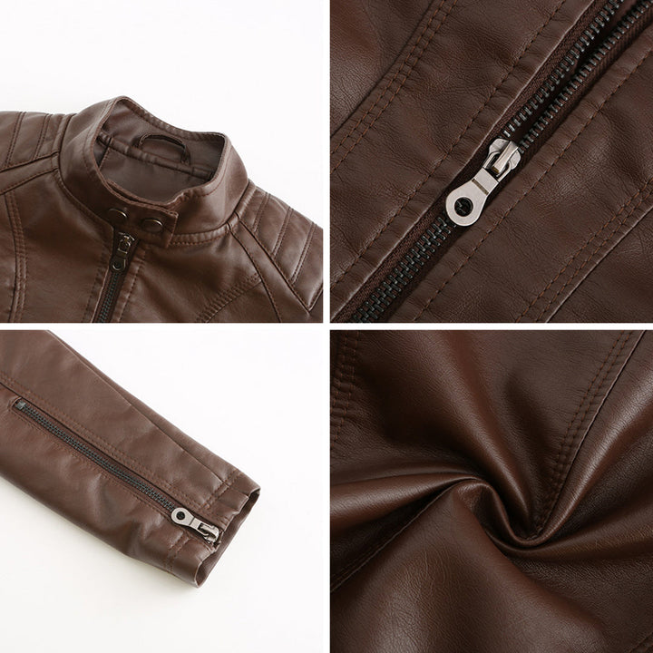 Bruin vegan leren damesjack Nova met ritsdetail; stoer, tijdloos en trendy voor modebewuste vrouwen.