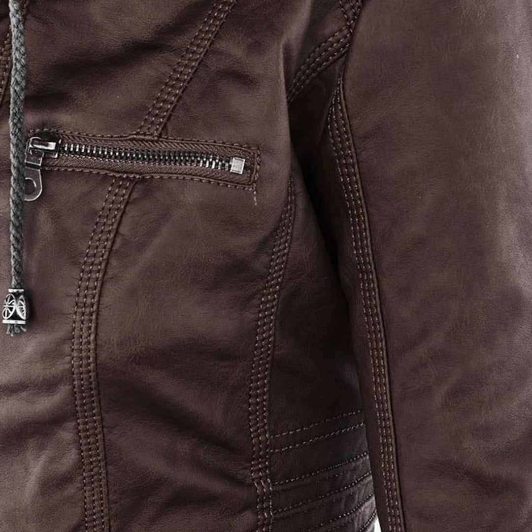 Comfortabele dames vegan leren jas voor lente, herfst en winter.