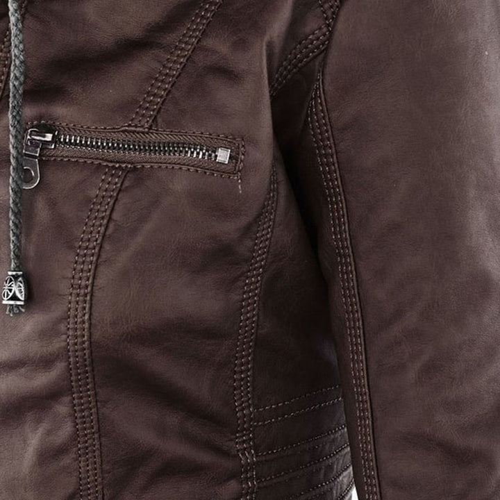 Comfortabele dames vegan leren jas voor lente, herfst en winter.