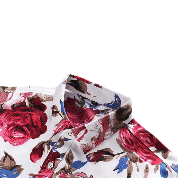 Klassiek passend heren overhemd met trendy bloemenprint, ideaal voor lente/zomer.
