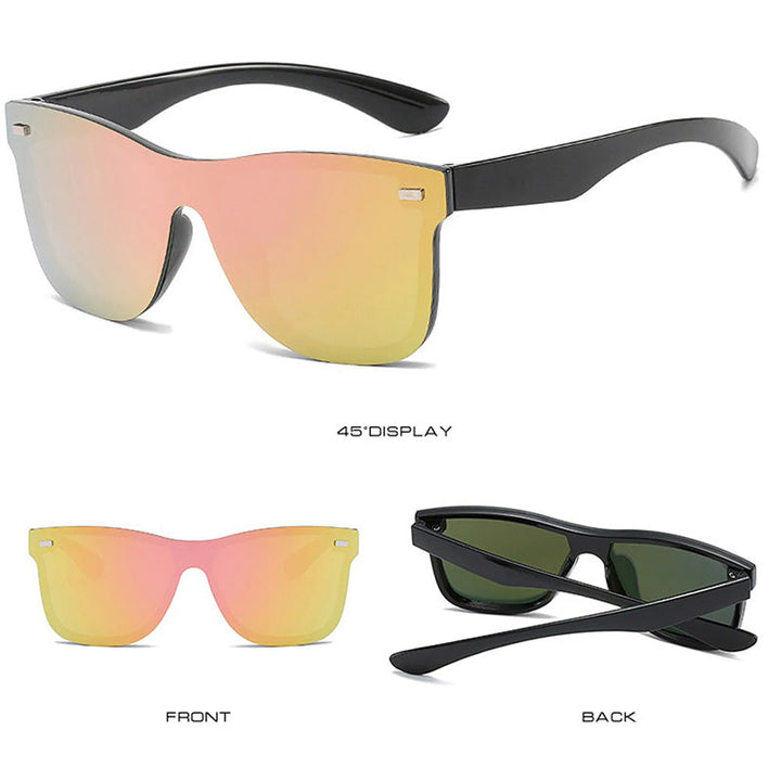 Elegante randloze unisex zonnebril met UV400, geschikt voor diverse gezichtsvormen.