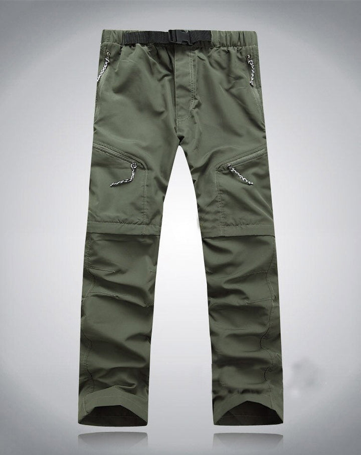 Stijlvolle khaki heren afritsbroek, multifunctioneel als outdoorbroek, wandelbroek of shorts.