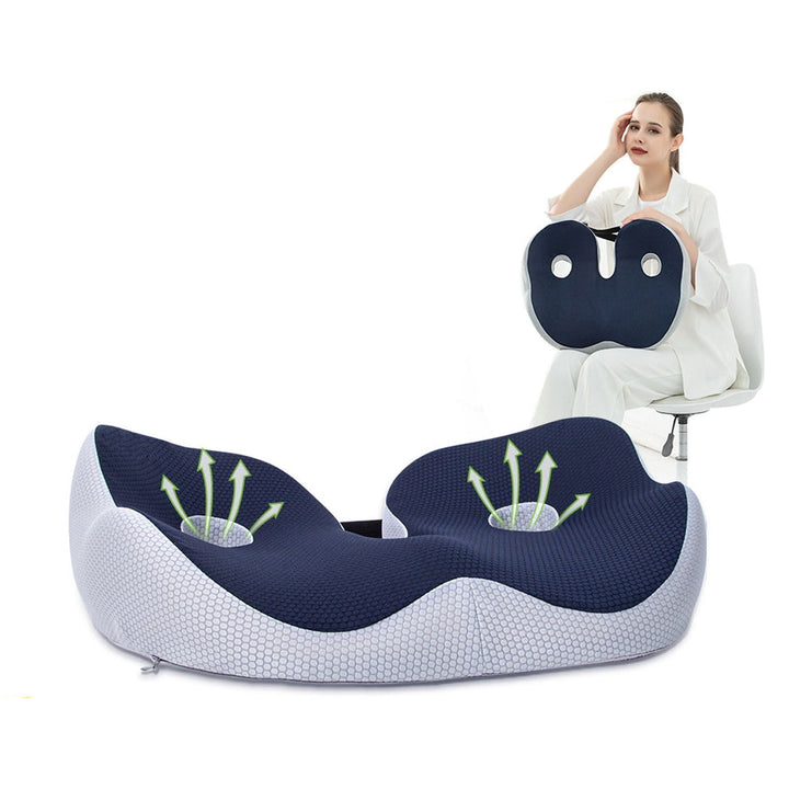 Ergonomisch zitkussen voor pijnverlichting bij rugpijn, stuitbeen en ischias; bevordert comfort.