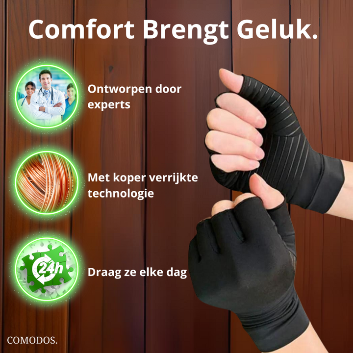Unisex handschoenen tegen handpijn en reuma, perfect voor dagelijkse ondersteuning en comfort bij gewrichtspijn.