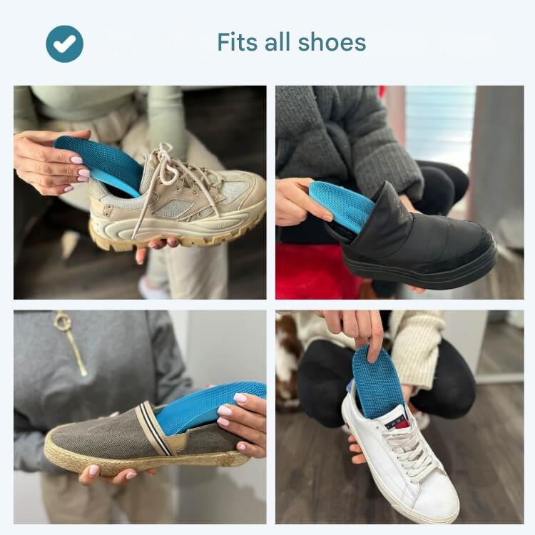 Veelzijdige StepRelief steunzolen passen in elk type schoen; bieden stabiliteit en comfort de hele dag door.