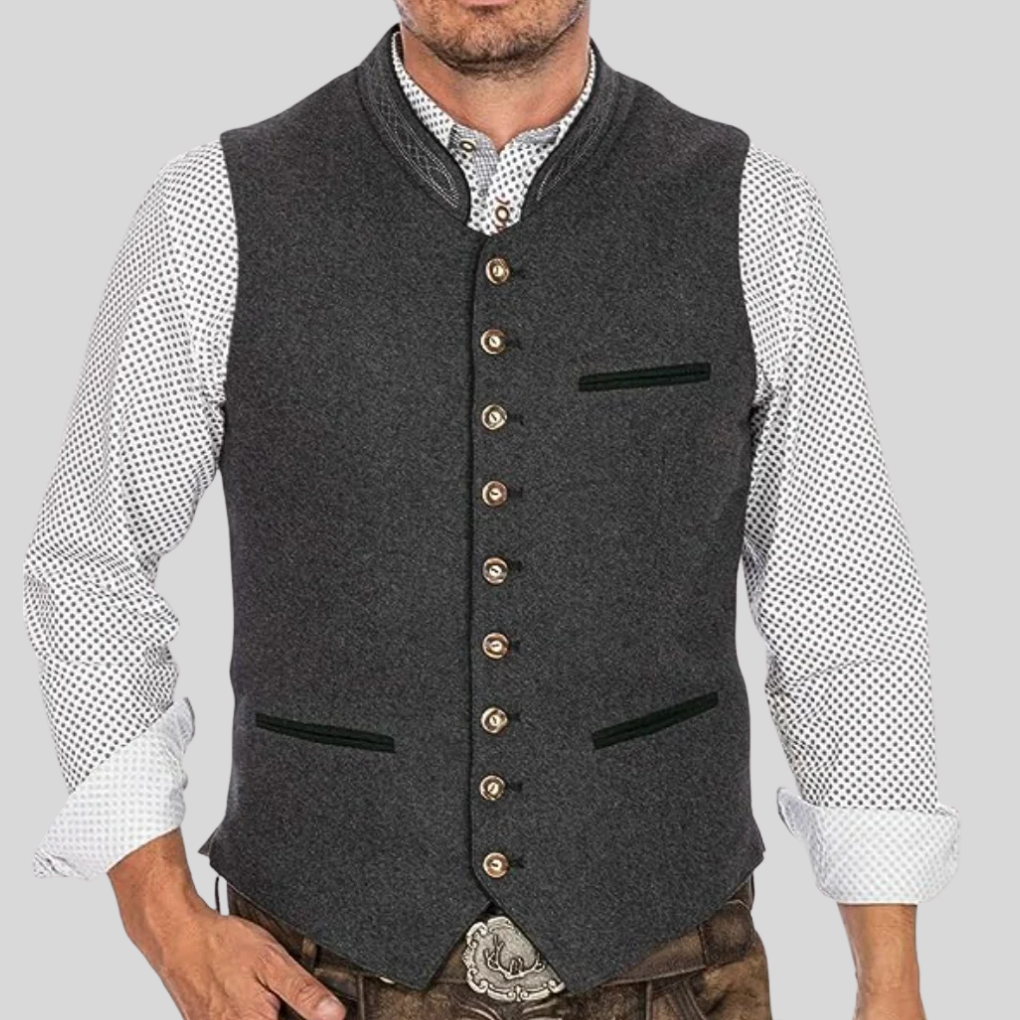 Stijlvol traditioneel Beiers heren Trachtenvest van jacquardstof, perfect voor feestkleding of casual mode.