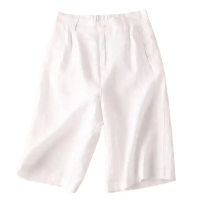 Luchtige dames zomershorts van linnen-katoen, met hoge taille en wijde pijpen voor een relaxte look.