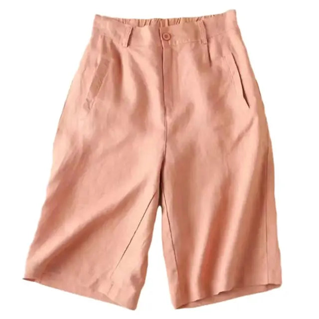 Veelzijdige dames shorts Elvira, hoge taille, wijde pijpen, knielengte, perfect voor zomer en vrije tijd.