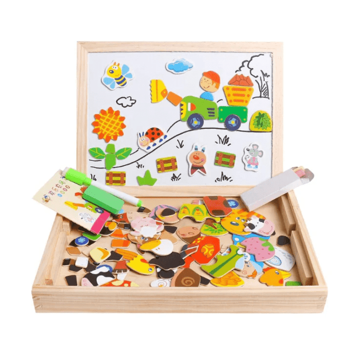 Educatief ARTIBLOX 2-in-1 krijtbord met cijfers voor kinderen. Montessori magnetisch houten speelgoed voor ontwikkeling.
