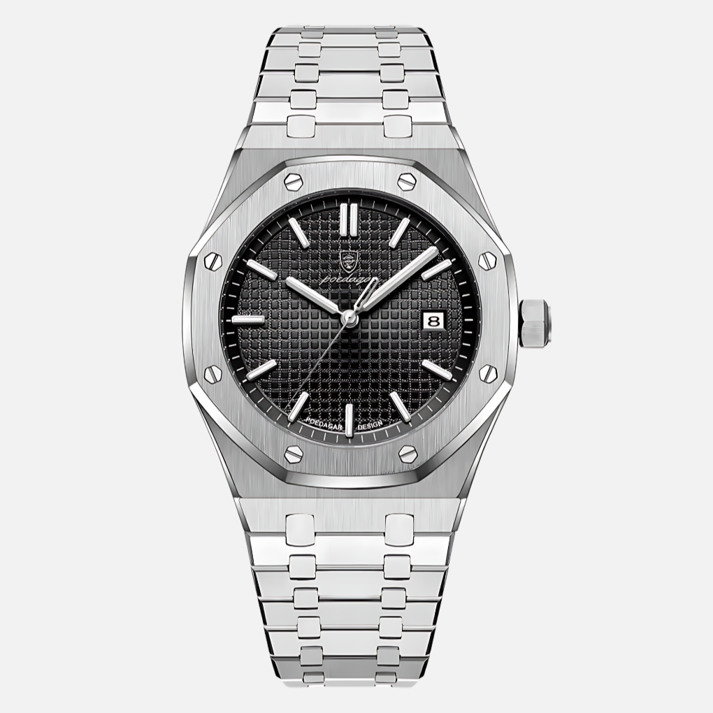 Klassiek herenhorloge: roestvrij staal, quartz uurwerk en waterbestendig. Een stijlvol en duurzaam accessoire.