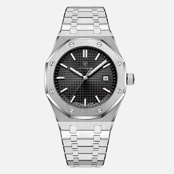 Klassiek herenhorloge: roestvrij staal, quartz uurwerk en waterbestendig. Een stijlvol en duurzaam accessoire.