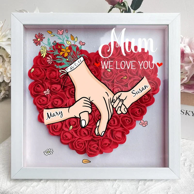 Shadow box bloemenlijst met naam. Een perfect gepersonaliseerd geschenk voor moederdag of verjaardag.