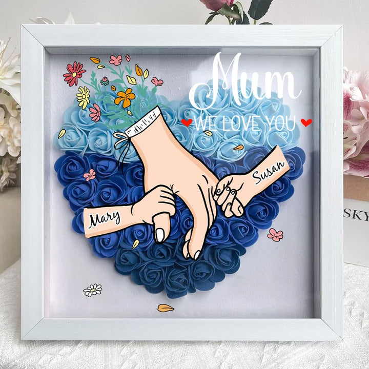 Uniek geschenk: shadow box bloemenlijst met naam. Stijlvolle interieurdecoratie voor elke mama.