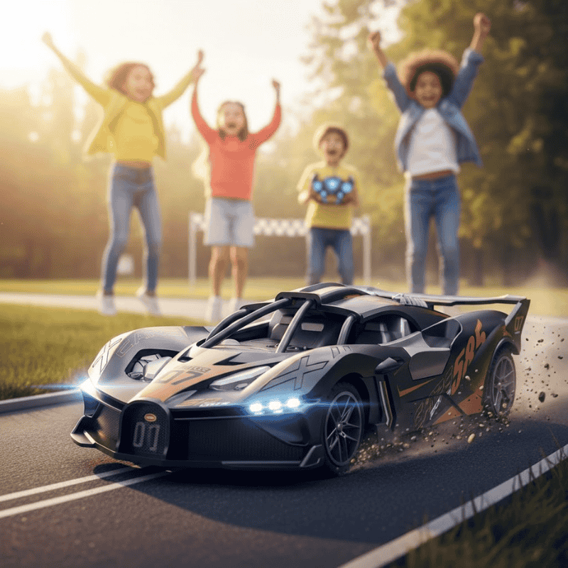 Zwarte RC driftauto met krachtige motor en realistische besturing, ideaal voor spectaculaire races.