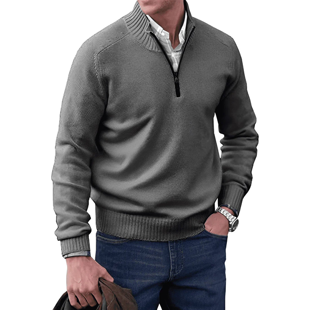 Veelzijdige heren ritstrui, perfecte herfst- en winterkleding. Comfortabel en stijlvol.
