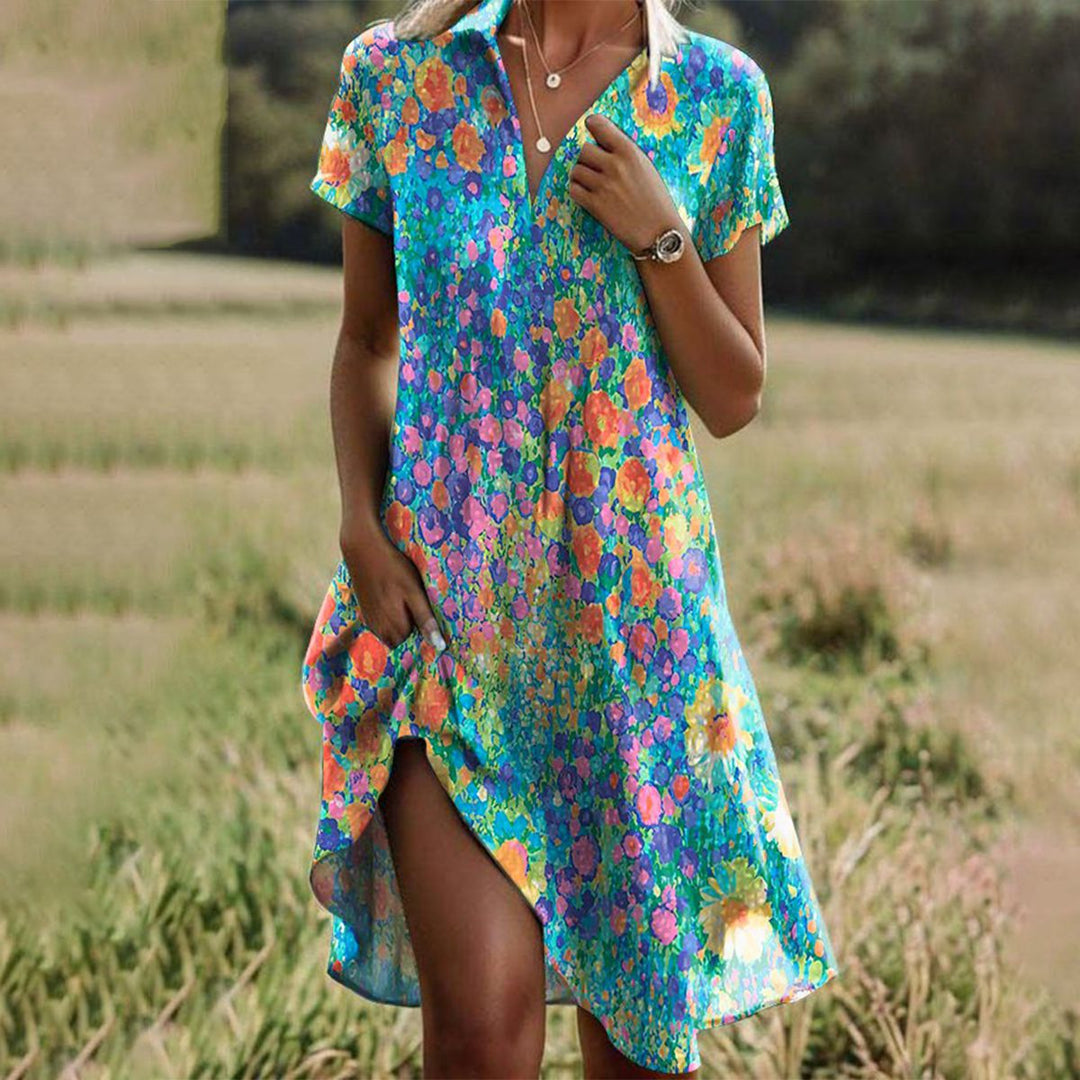 Elegante dames midi zomerjurk, ademend en comfortabel voor stijlvolle zomeravonden. Perfect als casual of strandjurk.