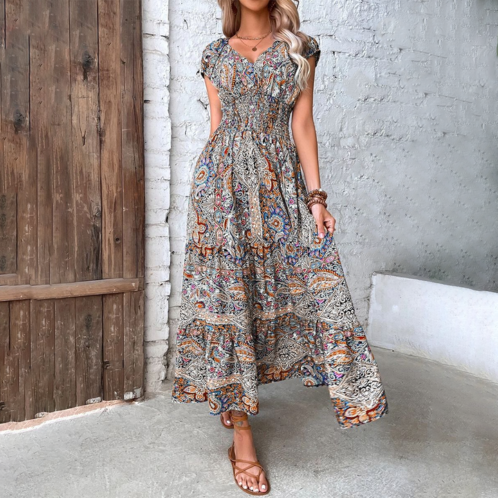 Elegante boho maxi jurk, ideaal als zomerjurk, strandjurk of voor een feestje.