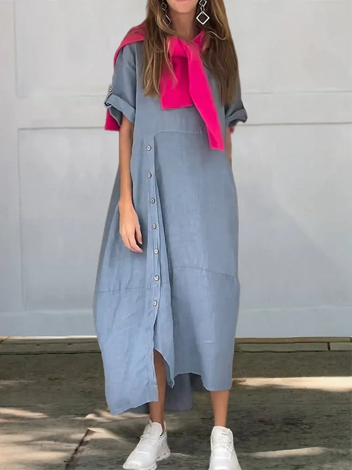 Stijlvolle casual damesjurk, een comfortabele midi blousejurk die elegantie en veelzijdigheid biedt voor vrouwen.