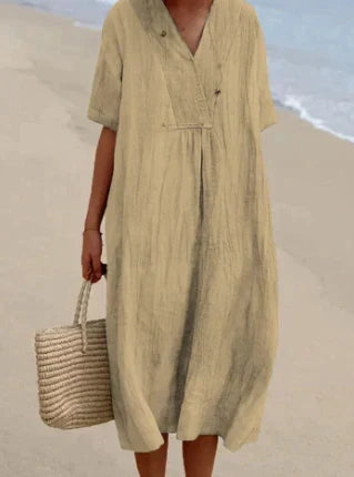 Foto van een casual dames midi jurk, ideaal als comfortabele zomerjurk voor dagelijks gebruik.