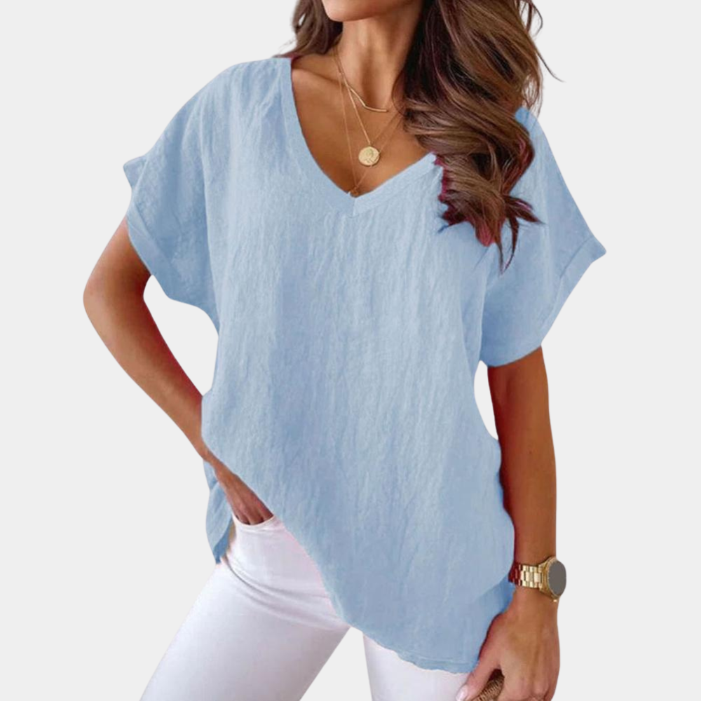 Trendy casual dames T-shirt met comfortabele ronde hals, essentieel voor je dagelijkse kledingcollectie.