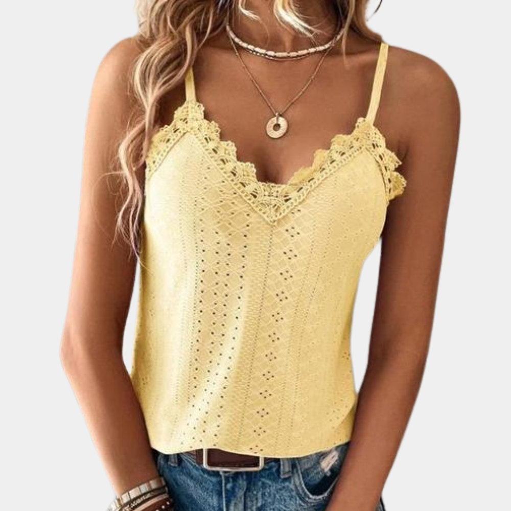 Comfortabele en modieuze dames V-hals top, perfect voor de zomer. Elegante casual kleding voor dames.